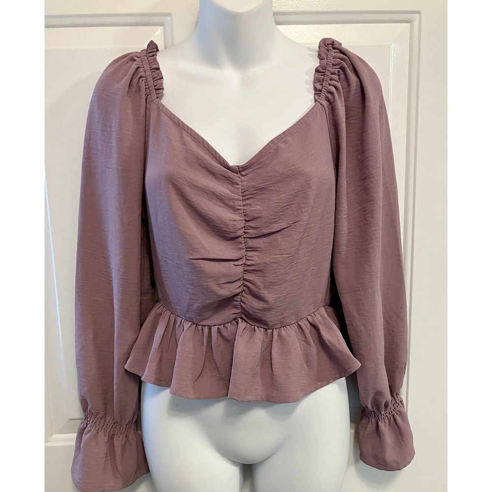 NWT Altar'd State Blouse Lilac Purple Ruffled Long Sleeve Size S Boho Cottage